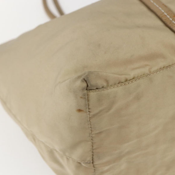PRADA Tote Bag Nylon Beige Silver Auth 157015