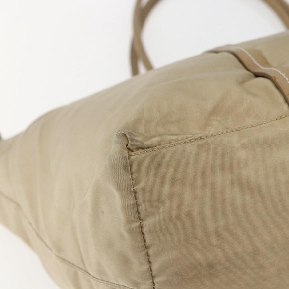 PRADA Tote Bag Nylon Beige Silver Auth 157015