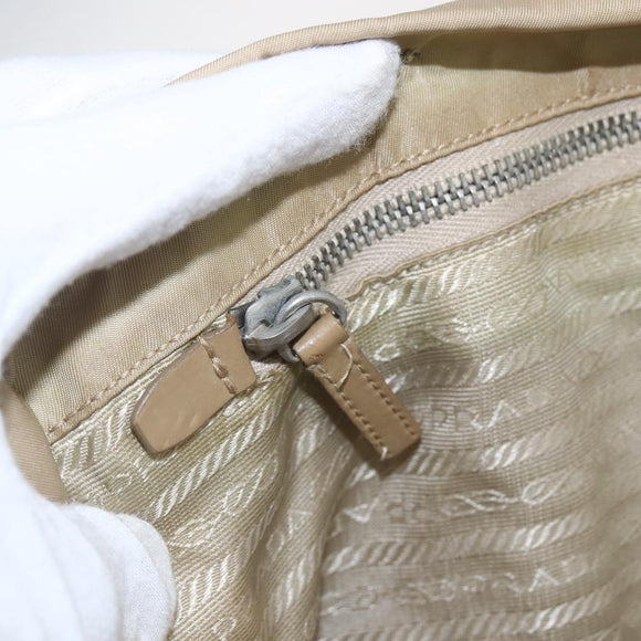 PRADA Tote Bag Nylon Beige Silver Auth 157015