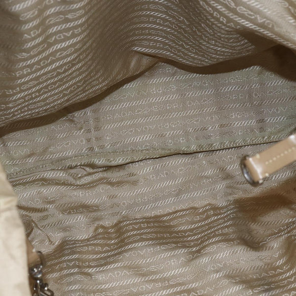 PRADA Tote Bag Nylon Beige Silver Auth 157015
