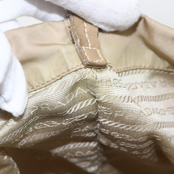 PRADA Tote Bag Nylon Beige Silver Auth 157015