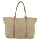 PRADA Tote Bag Nylon Beige Silver Auth 157015-13