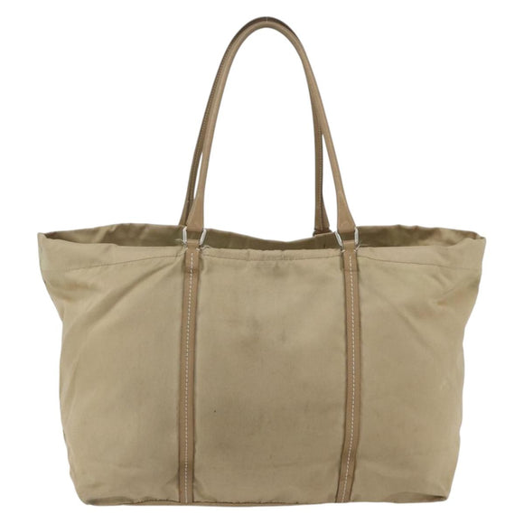 PRADA Tote Bag Nylon Beige Silver Auth 157015
