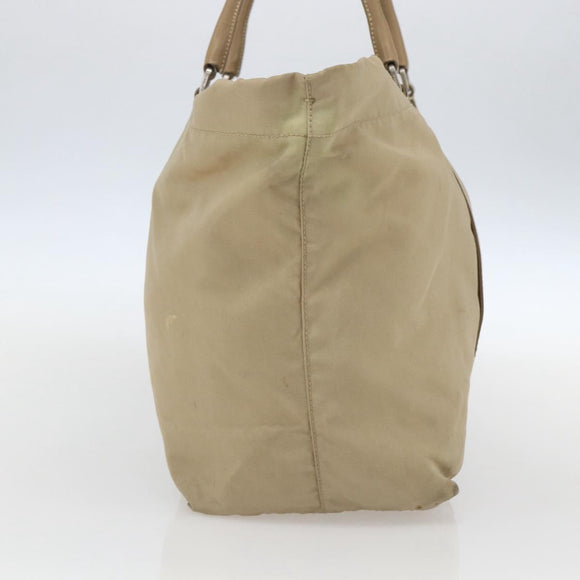 PRADA Tote Bag Nylon Beige Silver Auth 157015