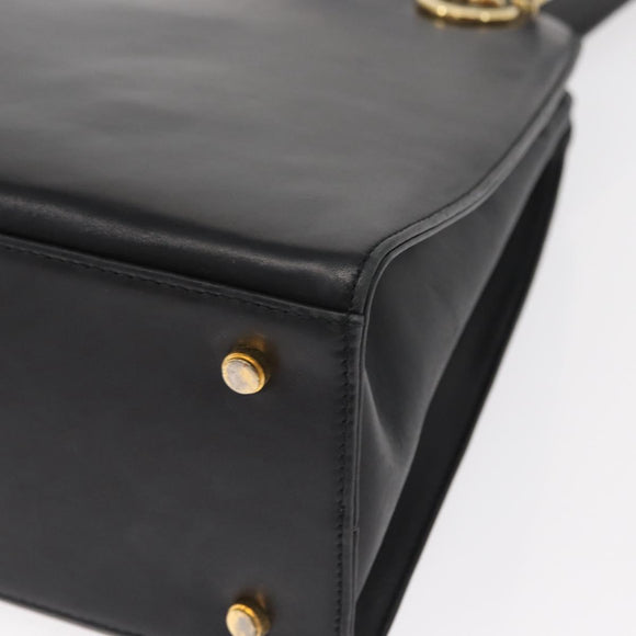 Salvatore Ferragamo Gancini Shoulder Bag Leather Black Gold Auth 157016