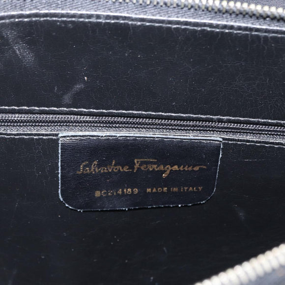Salvatore Ferragamo Gancini Shoulder Bag Leather Black Gold Auth 157016