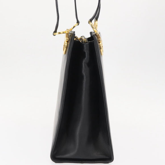 Salvatore Ferragamo Gancini Shoulder Bag Leather Black Gold Auth 157016