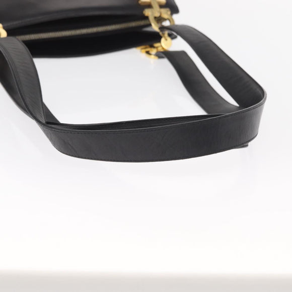 Salvatore Ferragamo Gancini Shoulder Bag Leather Black Gold Auth 157016
