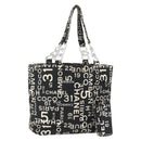 CHANEL Bysy line Tote Bag Canvas Black CC Auth 157029-1
