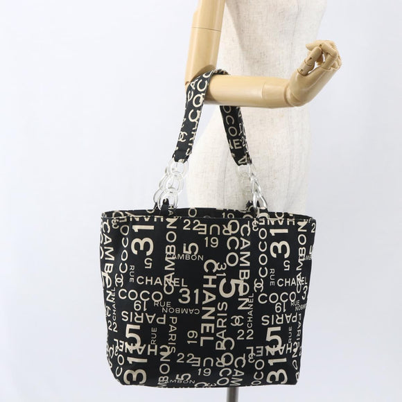 CHANEL Bysy line Tote Bag Canvas Black CC Auth 157029