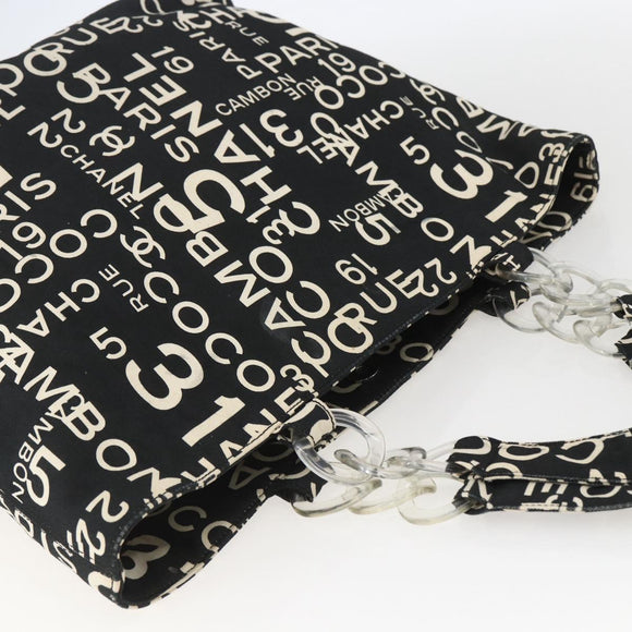 CHANEL Bysy line Tote Bag Canvas Black CC Auth 157029