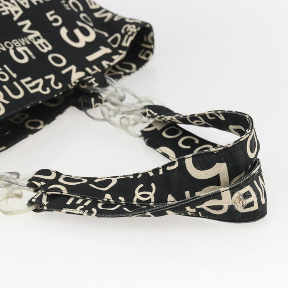 CHANEL Bysy line Tote Bag Canvas Black CC Auth 157029