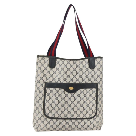 GUCCI GG Supreme Sherry Line Tote Bag PVC Navy Gold 904 02 003 Auth 157032