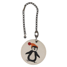 HERMES Penguin Bag Charm Leather White Brown Auth 157049 - 0