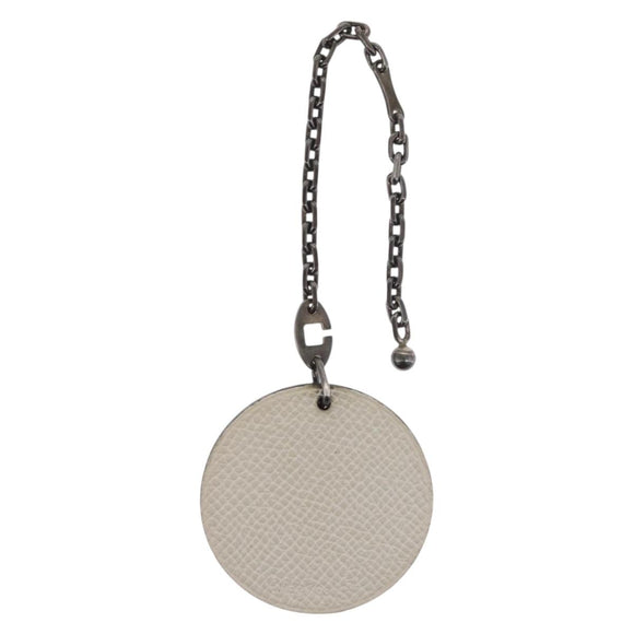 HERMES Penguin Bag Charm Leather White Brown Auth 157049