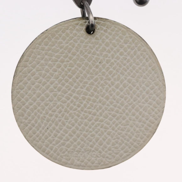 HERMES Penguin Bag Charm Leather White Brown Auth 157049