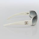 CHANEL COCO Mark Sunglasses metal White 4116 CC Auth 157052-4