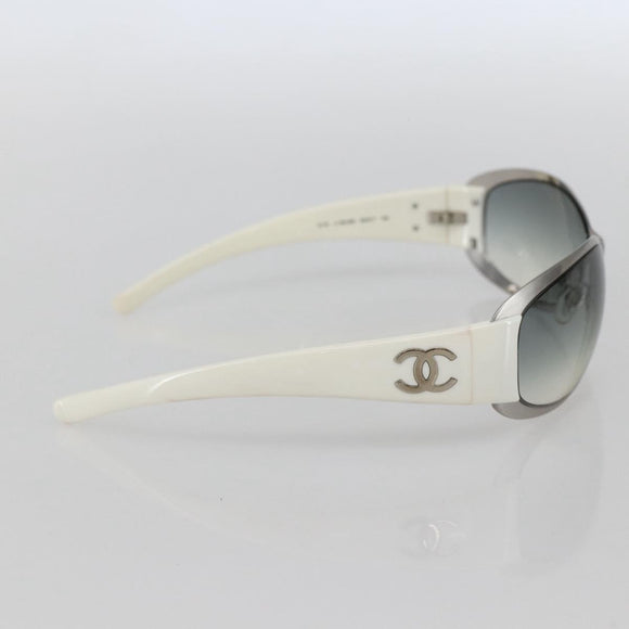 CHANEL COCO Mark Sunglasses metal White 4116 CC Auth 157052
