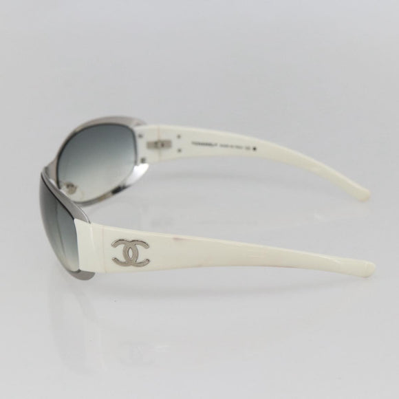 CHANEL COCO Mark Sunglasses metal White 4116 CC Auth 157052