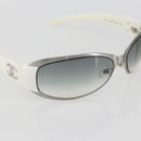 CHANEL COCO Mark Sunglasses metal White 4116 CC Auth 157052-6