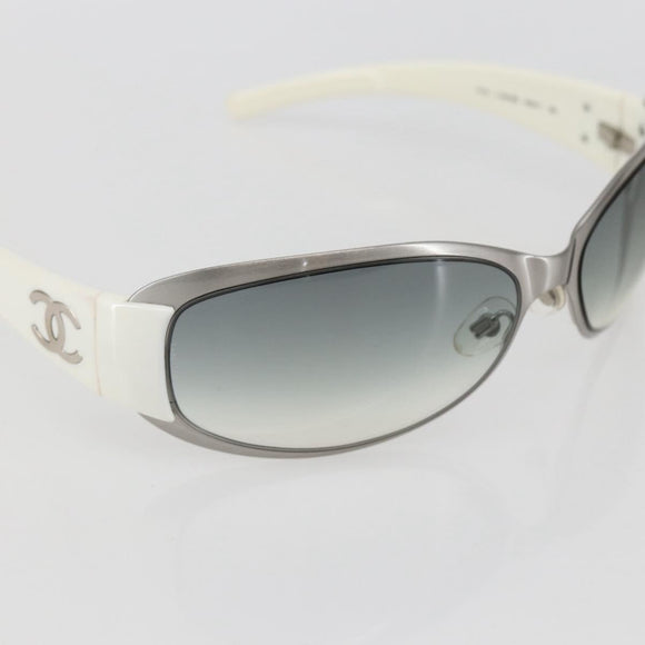 CHANEL COCO Mark Sunglasses metal White 4116 CC Auth 157052