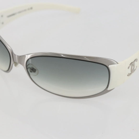 CHANEL COCO Mark Sunglasses metal White 4116 CC Auth 157052
