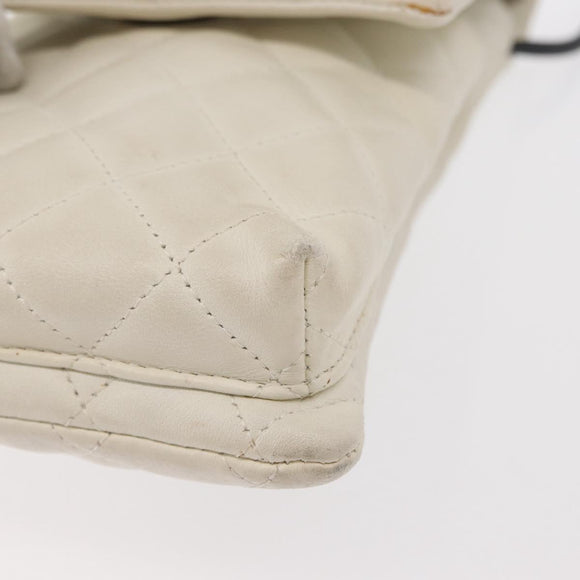 CHANEL Matelasse Cambon Line Shoulder Bag Calf Skin White Black CC Auth 157056