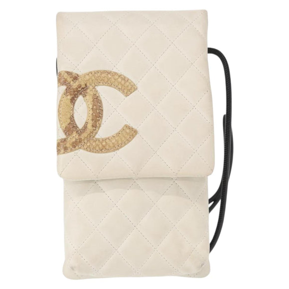 CHANEL Matelasse Cambon Line Shoulder Bag Calf Skin White Black CC Auth 157056