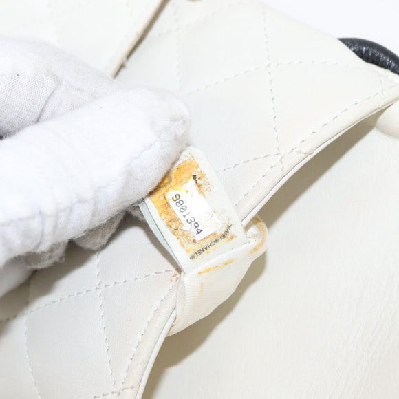 CHANEL Matelasse Cambon Line Shoulder Bag Calf Skin White Black CC Auth 157056