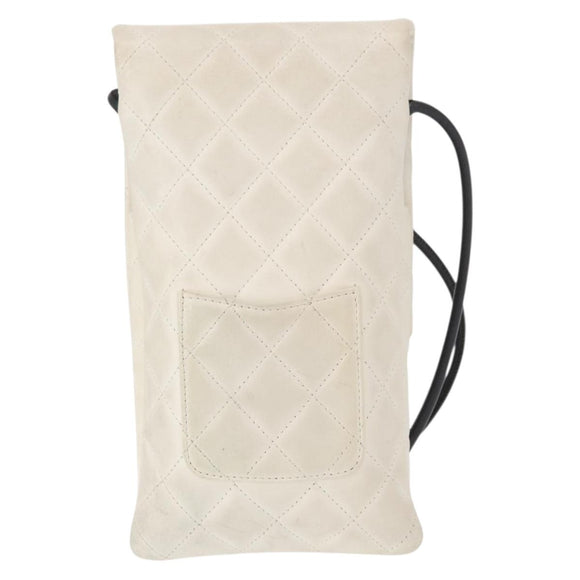 CHANEL Matelasse Cambon Line Shoulder Bag Calf Skin White Black CC Auth 157056