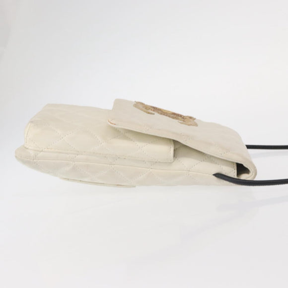 CHANEL Matelasse Cambon Line Shoulder Bag Calf Skin White Black CC Auth 157056