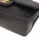 CHANEL Double Flap Matelasse 25 Chain Bag Lamb Skin Black Gold CC Auth 157061SAV-10