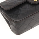 CHANEL Double Flap Matelasse 25 Chain Bag Lamb Skin Black Gold CC Auth 157061SAV-11