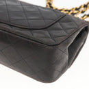 CHANEL Double Flap Matelasse 25 Chain Bag Lamb Skin Black Gold CC Auth 157061SAV-12