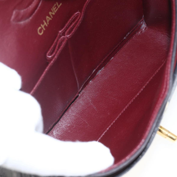 CHANEL Double Flap Matelasse 25 Chain Bag Lamb Skin Black Gold CC Auth 157061SAV