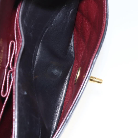 CHANEL Double Flap Matelasse 25 Chain Bag Lamb Skin Black Gold CC Auth 157061SAV