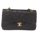CHANEL Double Flap Matelasse 25 Chain Bag Lamb Skin Black Gold CC Auth 157061SAV-2