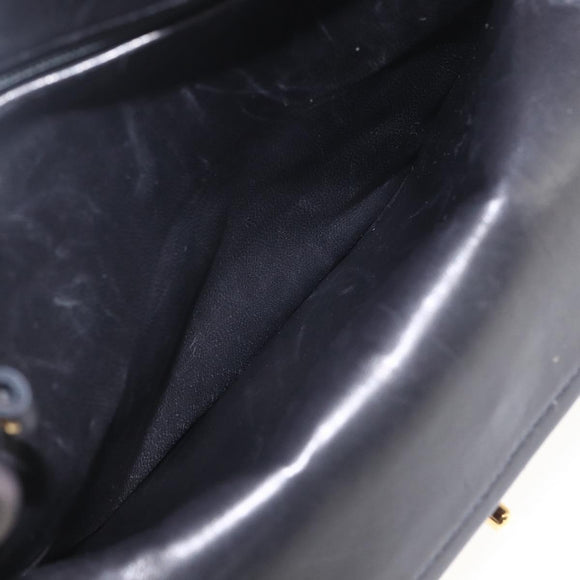 CHANEL Double Flap Matelasse 25 Chain Bag Lamb Skin Black Gold CC Auth 157061SAV