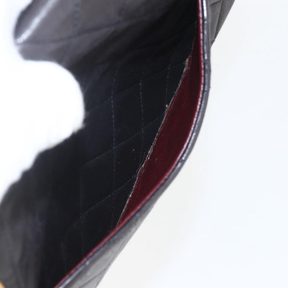 CHANEL Double Flap Matelasse 25 Chain Bag Lamb Skin Black Gold CC Auth 157061SAV