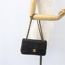 CHANEL Double Flap Matelasse 25 Chain Bag Lamb Skin Black Gold CC Auth 157061SAV-25