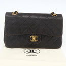 CHANEL Double Flap Matelasse 25 Chain Bag Lamb Skin Black Gold CC Auth 157061SAV-26