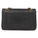 CHANEL Double Flap Matelasse 25 Chain Bag Lamb Skin Black Gold CC Auth 157061SAV-3