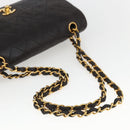 CHANEL Double Flap Matelasse 25 Chain Bag Lamb Skin Black Gold CC Auth 157061SAV-7