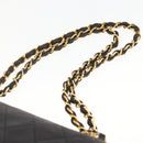 CHANEL Double Flap Matelasse 25 Chain Bag Lamb Skin Black Gold CC Auth 157061SAV-8