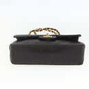 CHANEL Double Flap Matelasse 25 Chain Bag Lamb Skin Black Gold CC Auth 157061SAV-9