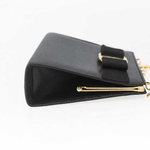 Salvatore Ferragamo Chain Vala Shoulder Bag Leather Black Gold Auth 157062