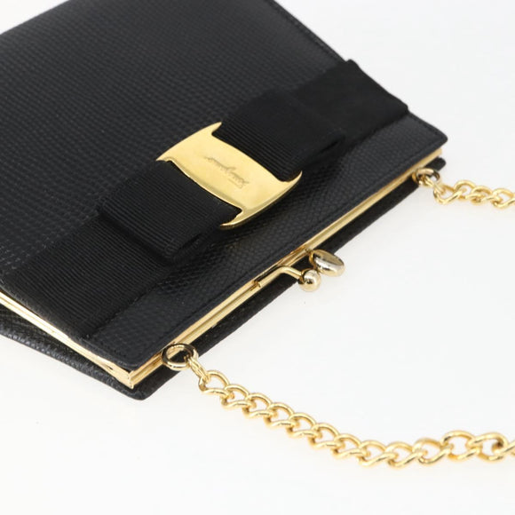 Salvatore Ferragamo Chain Vala Shoulder Bag Leather Black Gold Auth 157062