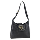 Salvatore Ferragamo Gancini Shoulder Bag Leather Black Gold Auth 157063-1