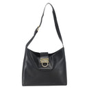 Salvatore Ferragamo Gancini Shoulder Bag Leather Black Gold Auth 157063-2