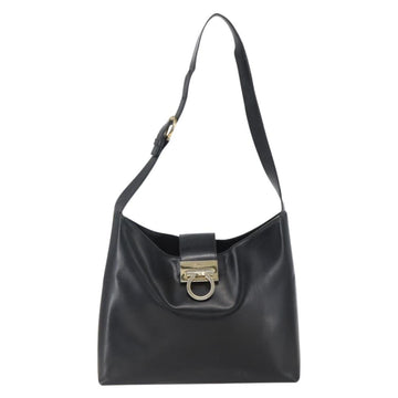 Salvatore Ferragamo Gancini Shoulder Bag Leather Black Gold Auth 157063 - 0